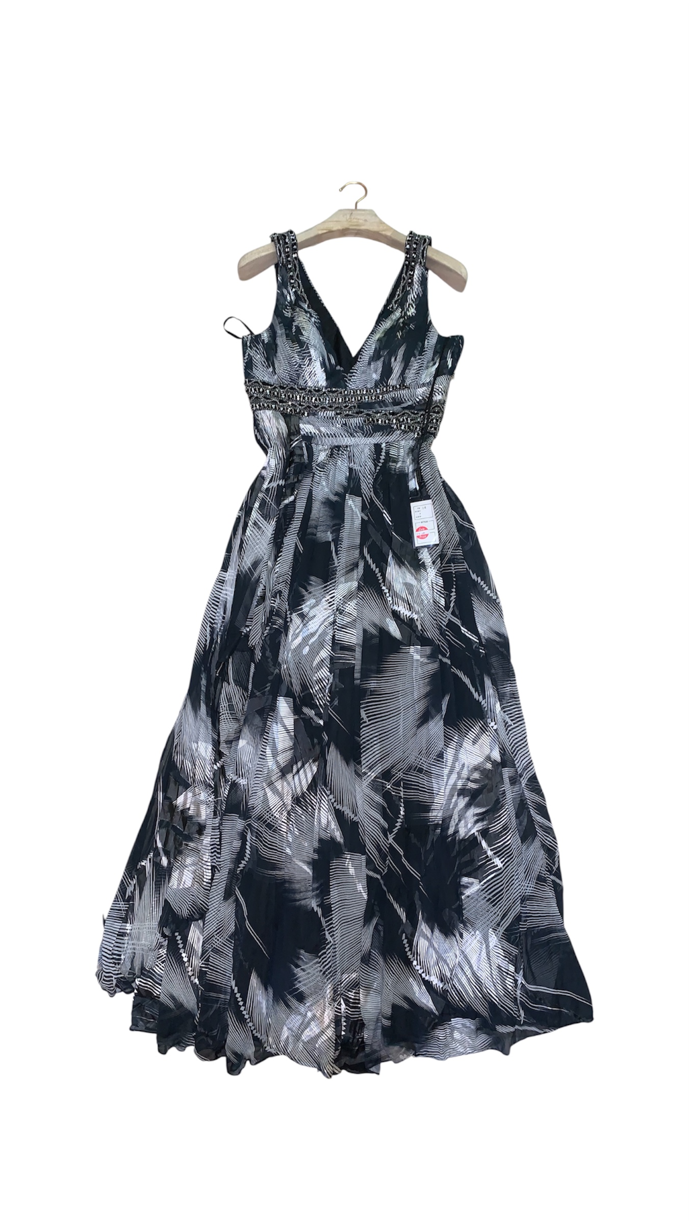Black & silver V-Neck Evening Gown