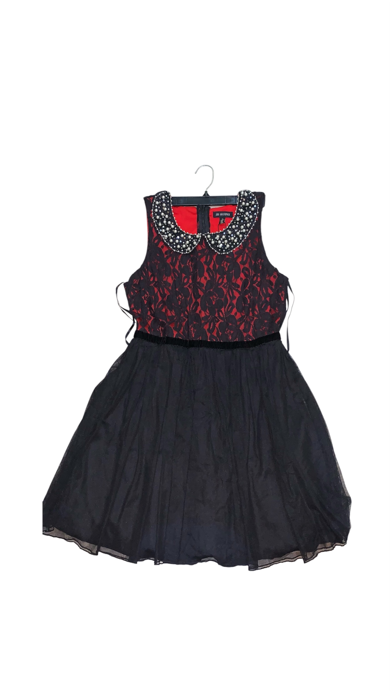 Red & Black lace Contrast Dress