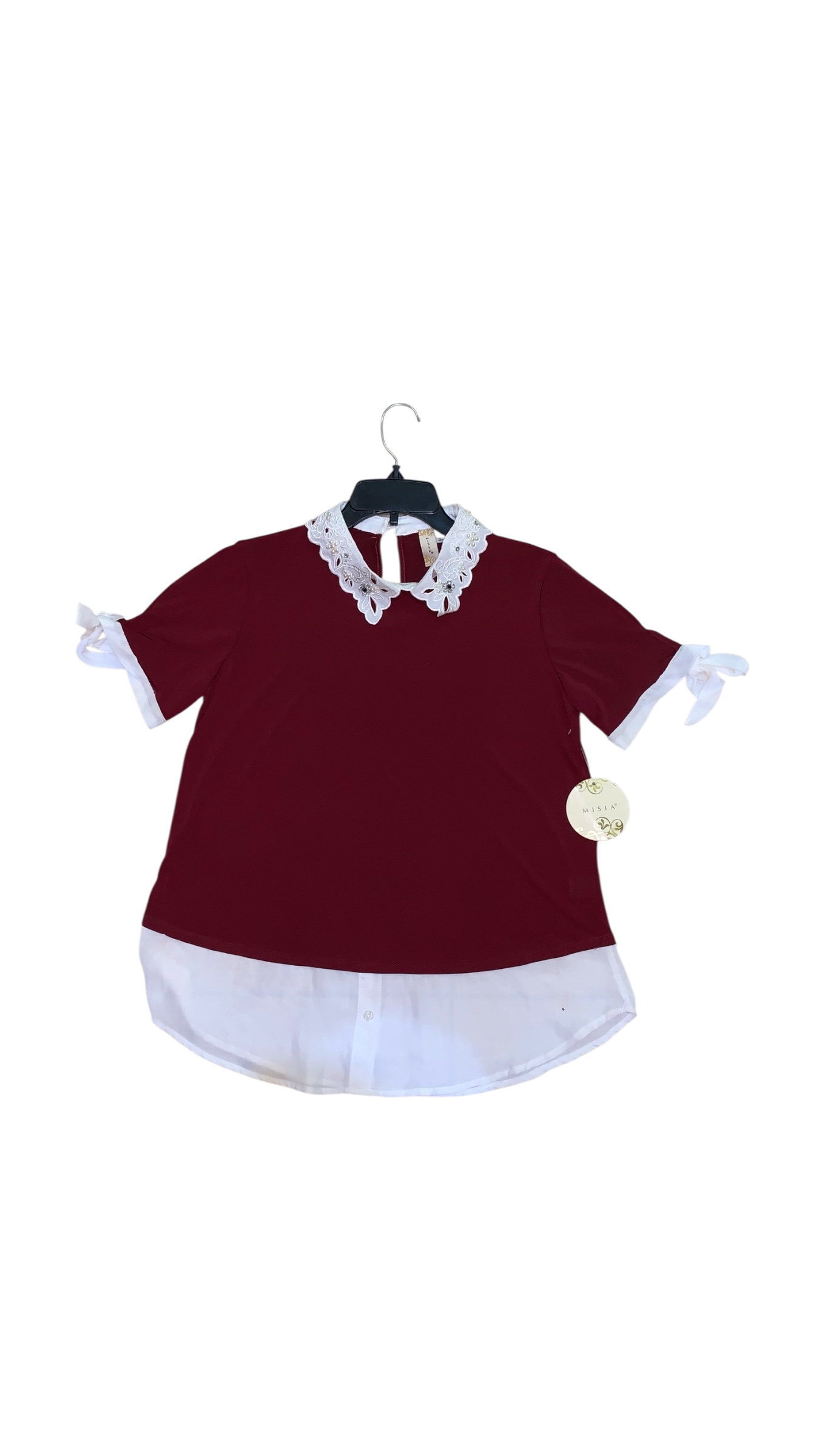 Lace Collar Two-Tone Blouse