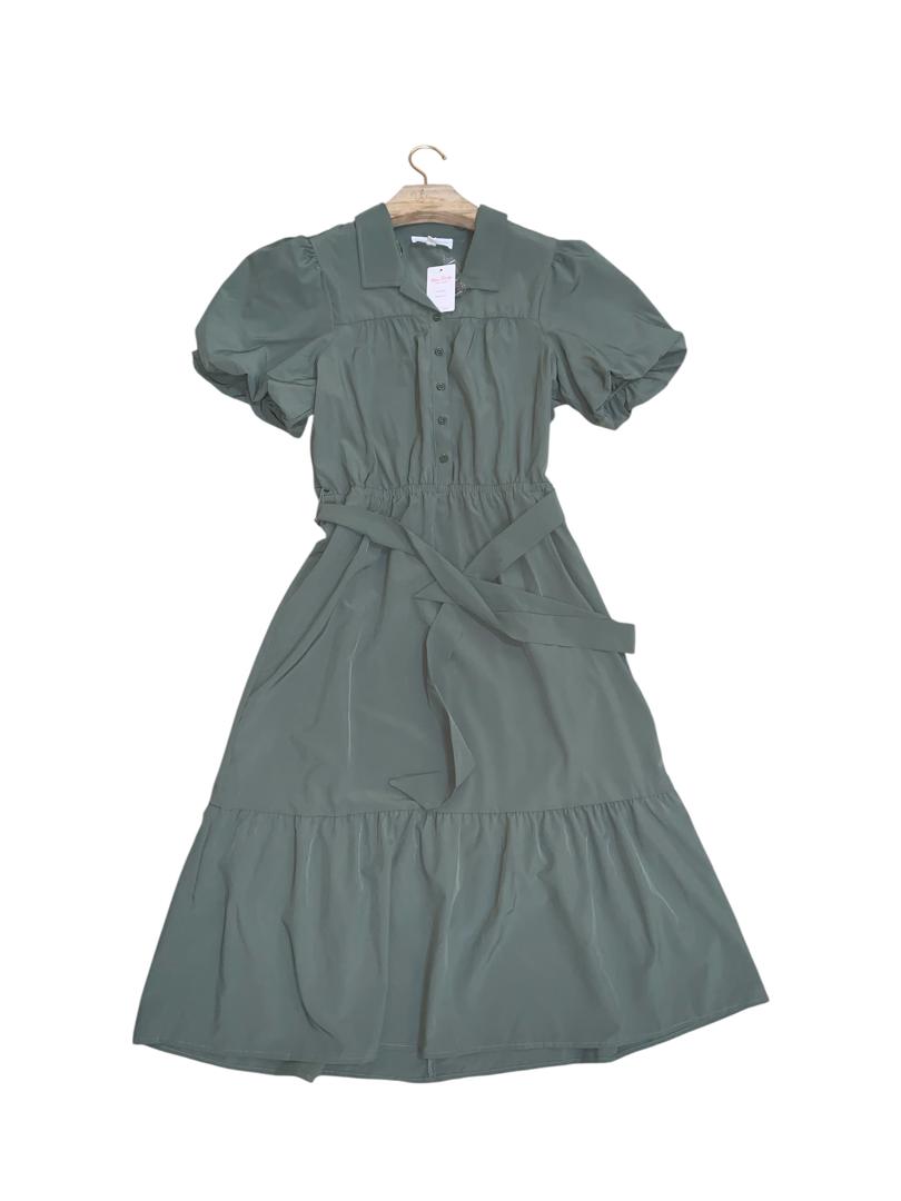 Sage Green Button-down Midi Dress